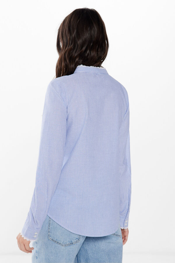 Springfield Striped cotton blouse with lace blue