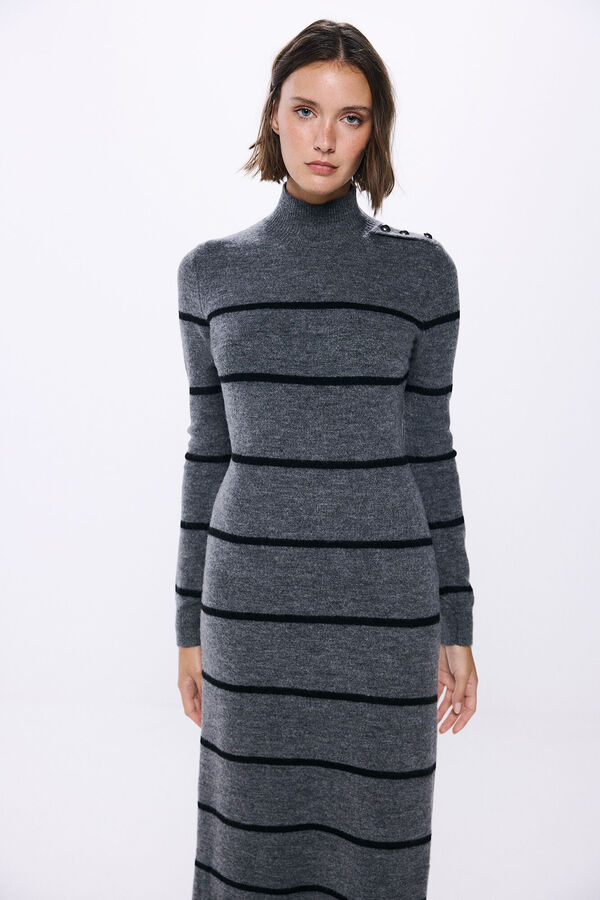 Springfield midi knit dress with shoulder buttons grey mix