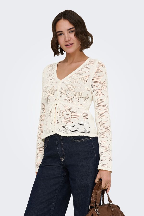 Only Openwork crochet cardigan beige