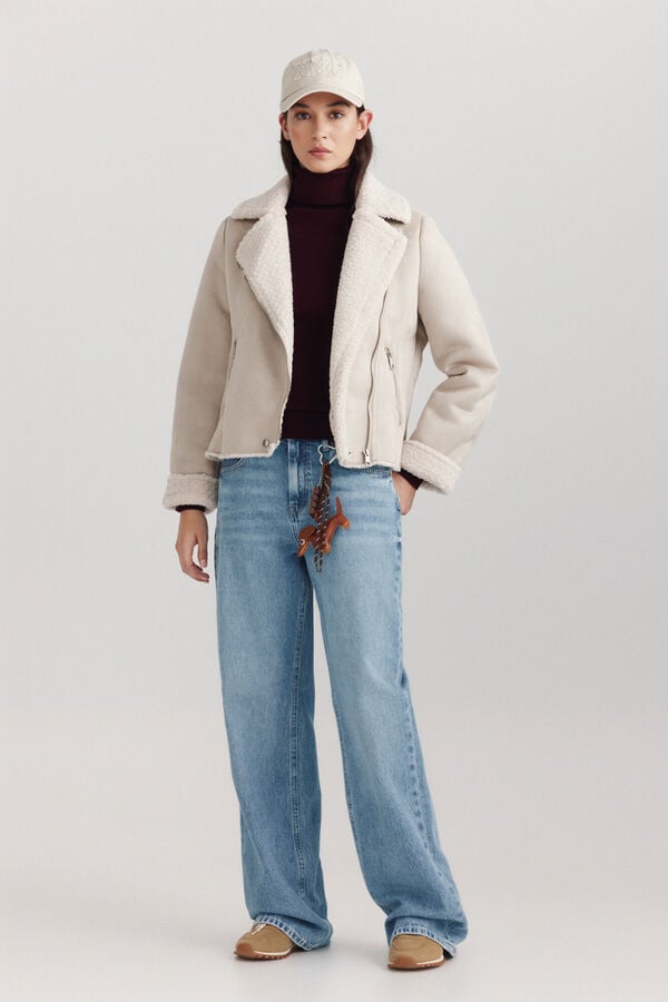 Springfield Short faux suede faux shearling coat brown