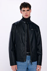 Springfield Faux leather biker jacket black
