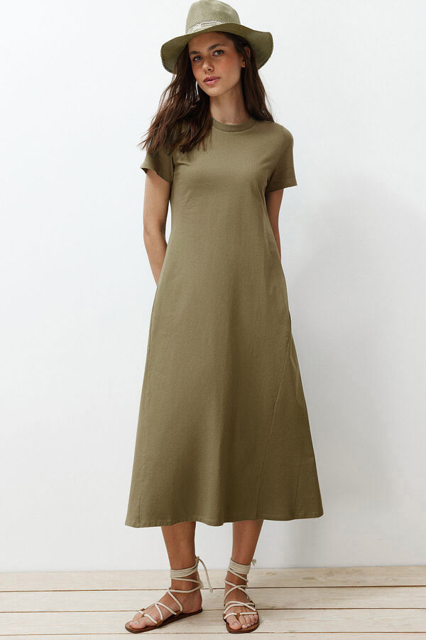 Trendyol Vestido midi de manga corta kaki