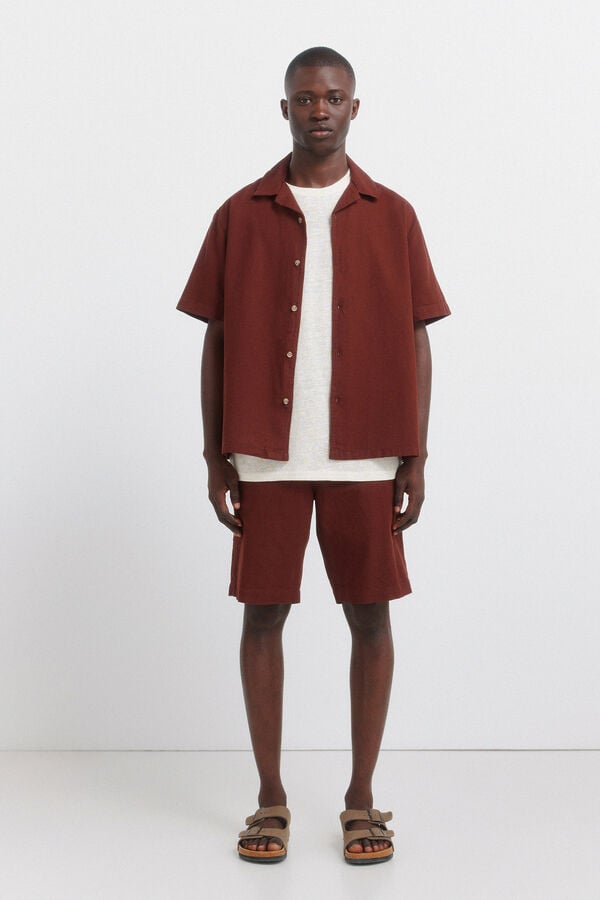 Springfield Ko&scaron;ulja kratkih rukava od lana sa bowling kragnom Narandžasta