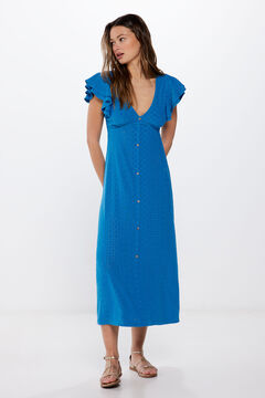 Springfield Buttoned Swiss embroidery midi dress Blue