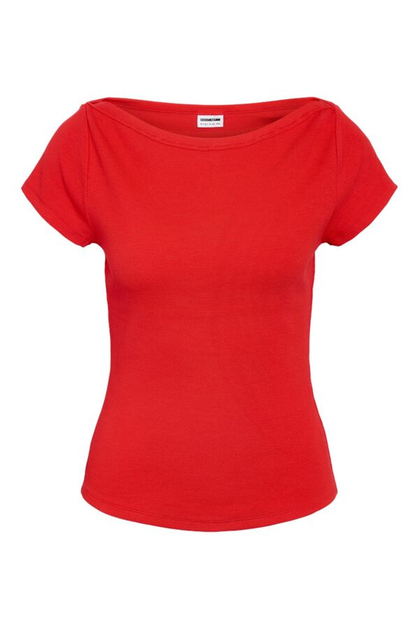 Noisy May Boat neck short sleeve T-shirt red