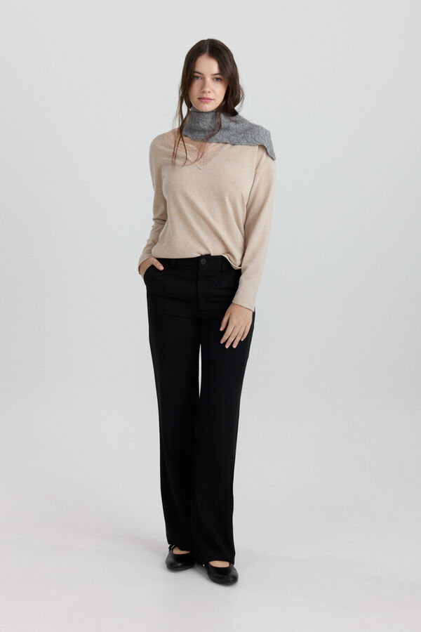 Springfield T-shirt col en dentelle beige