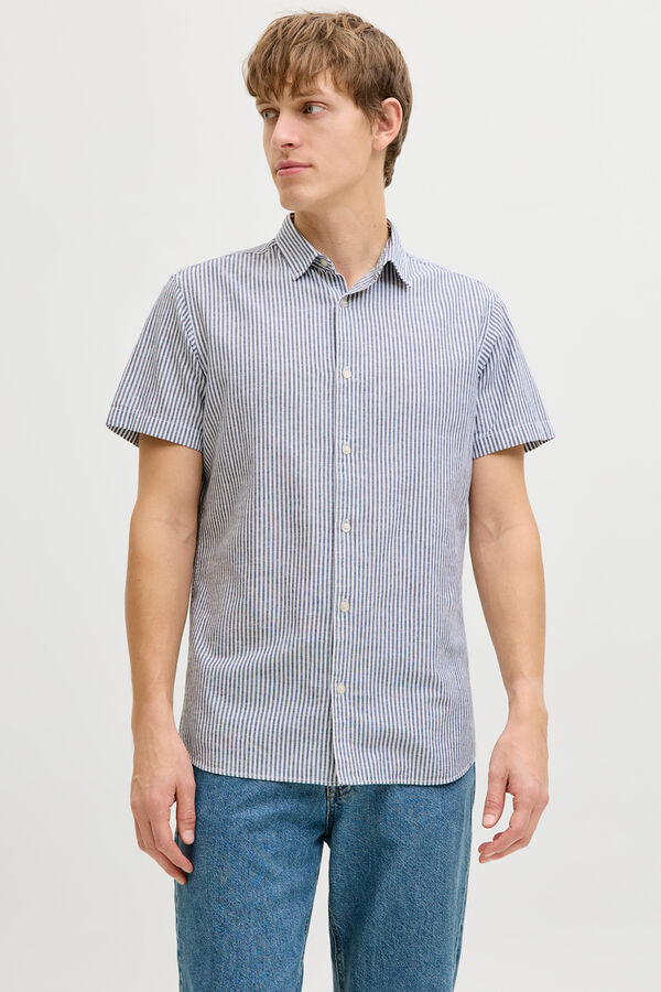 JJ REBEL Linen comfort fit shirt blue