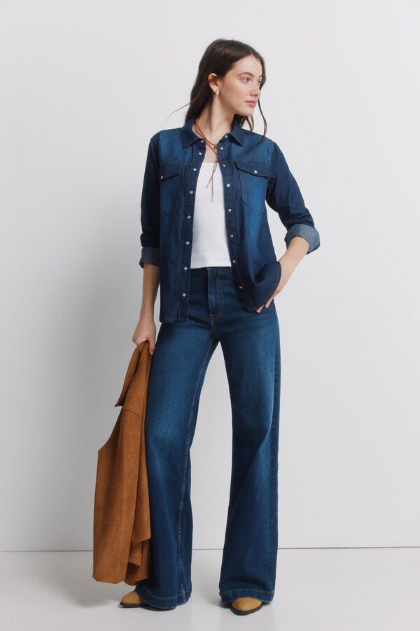 Springfield Denim shirt with cotton pockets blue