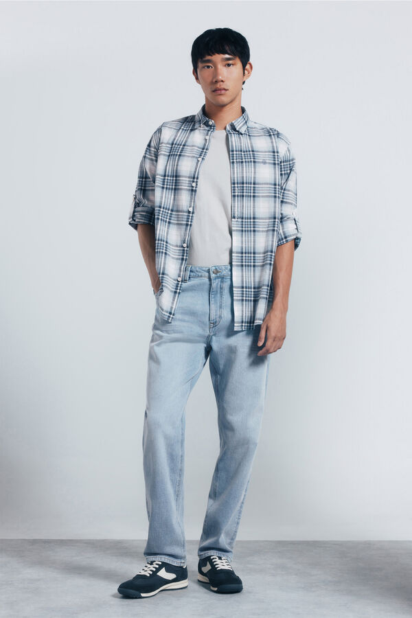 Springfield Camisa algodón slub cuadros azul