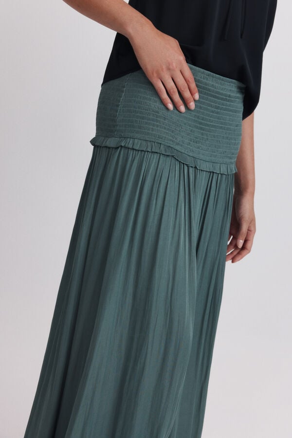 Springfield Pleated honeycomb midi skirt green