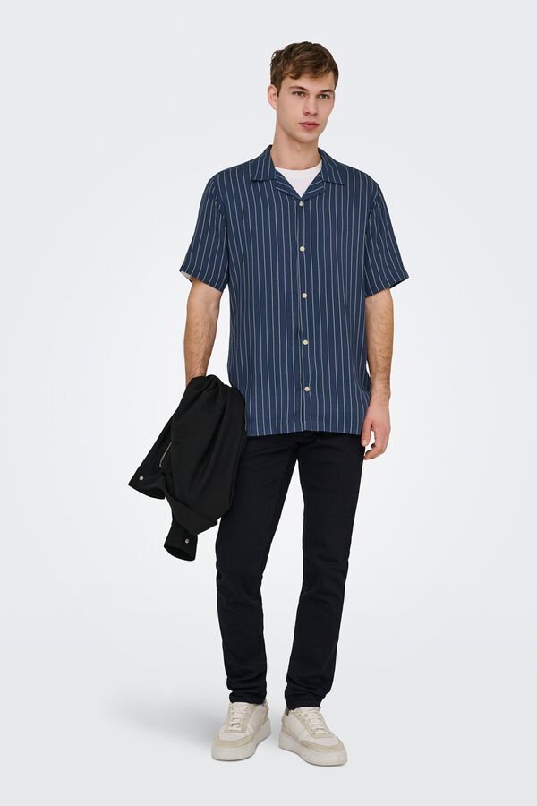 Only & Sons Gestreiftes Kurzarm-Hemd Blau
