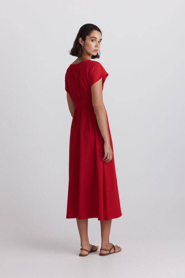 Springfield Border print short sleeve midi dress burgundy