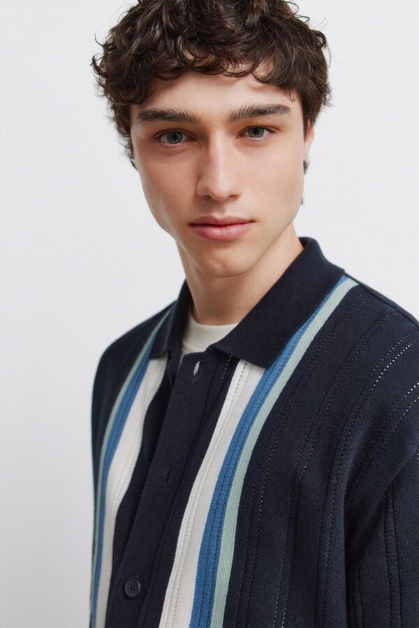 Springfield Vertical striped short sleeve cardigan blue