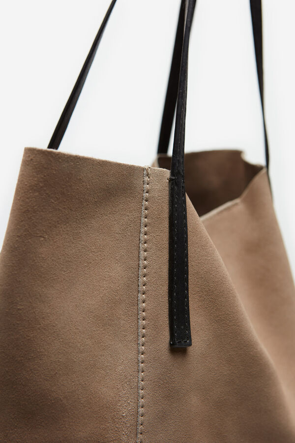 Springfield Split leather shopper bag with strap srednja bež