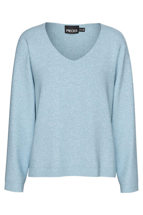 Pieces Einfacher V-Ausschnitt-Pullover Blau