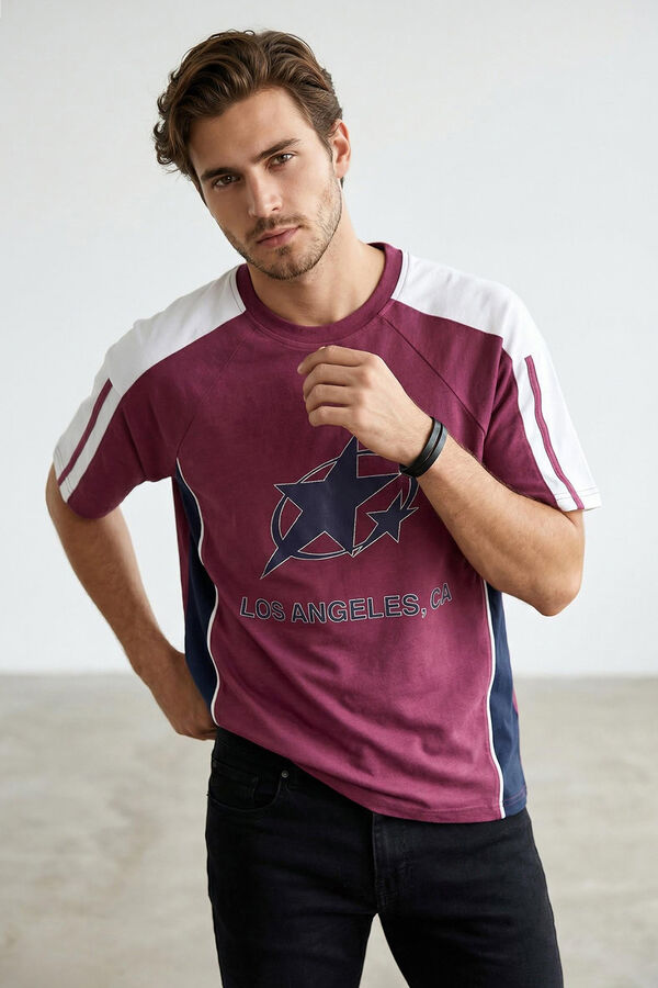 Trendyol Camiseta oversize manga corta burdeos