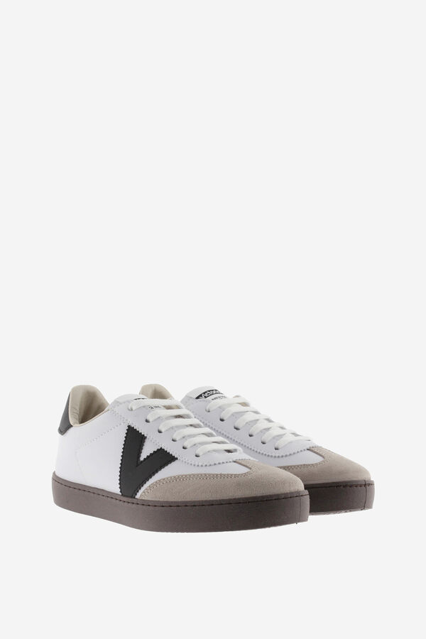 Springfield leather -effect sneakers with contrasting pieces and split leather toe white
