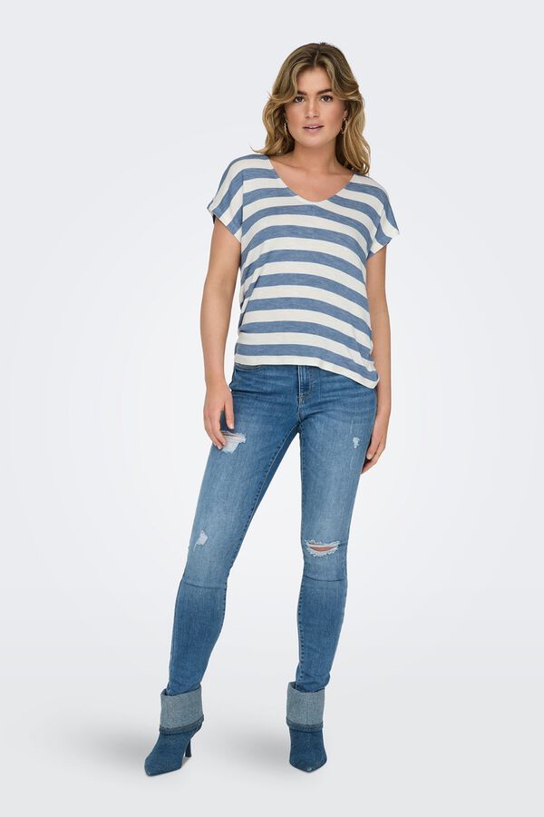 Only T-shirt leve &agrave;s riscas azul
