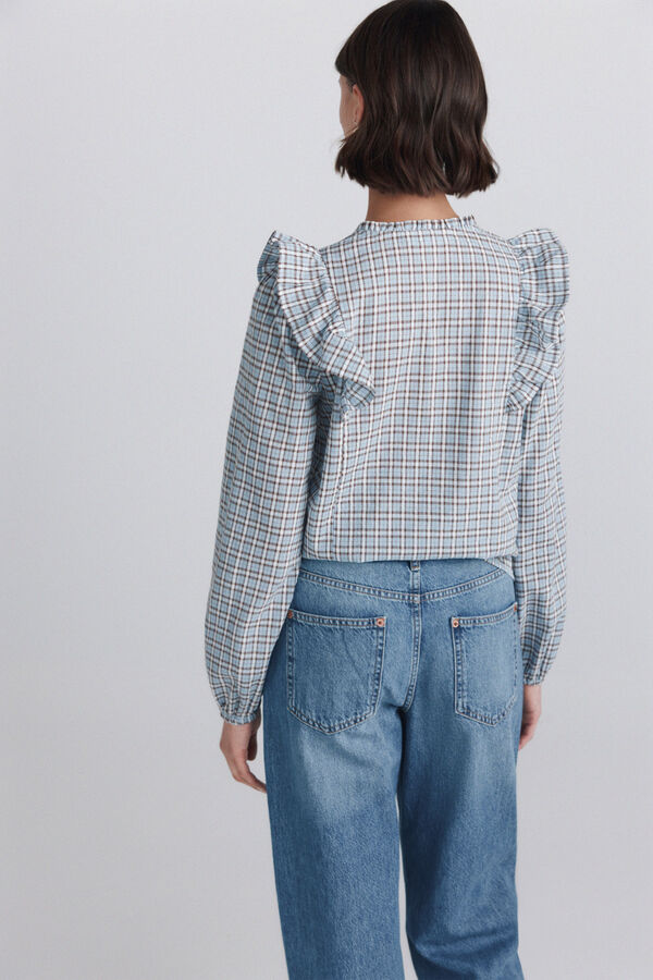 Springfield Checked ruffle blouse blue