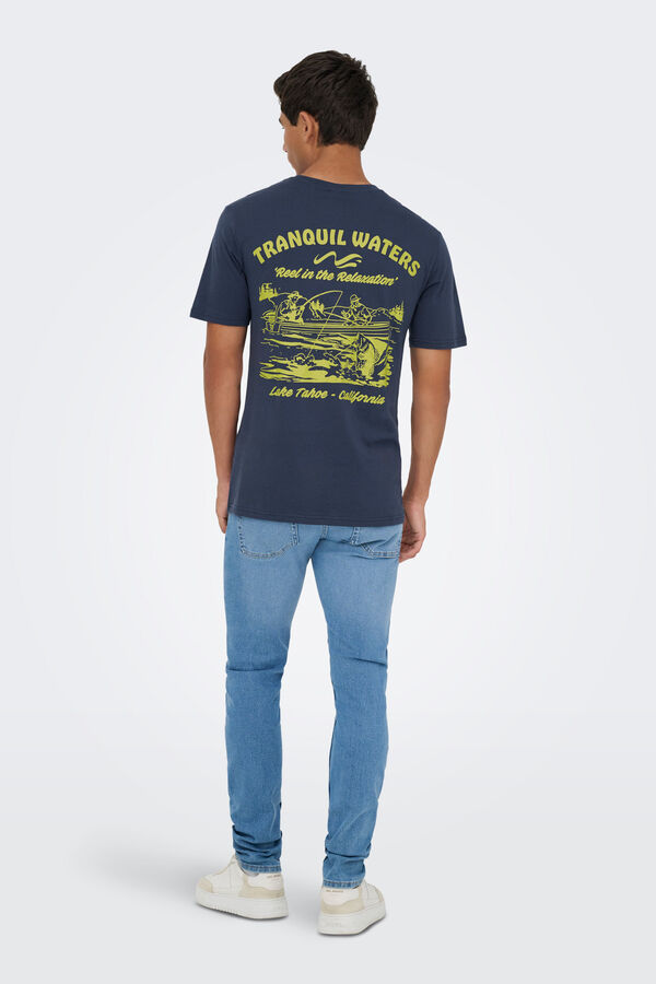 Only & Sons T-shirt front and back drawing blue