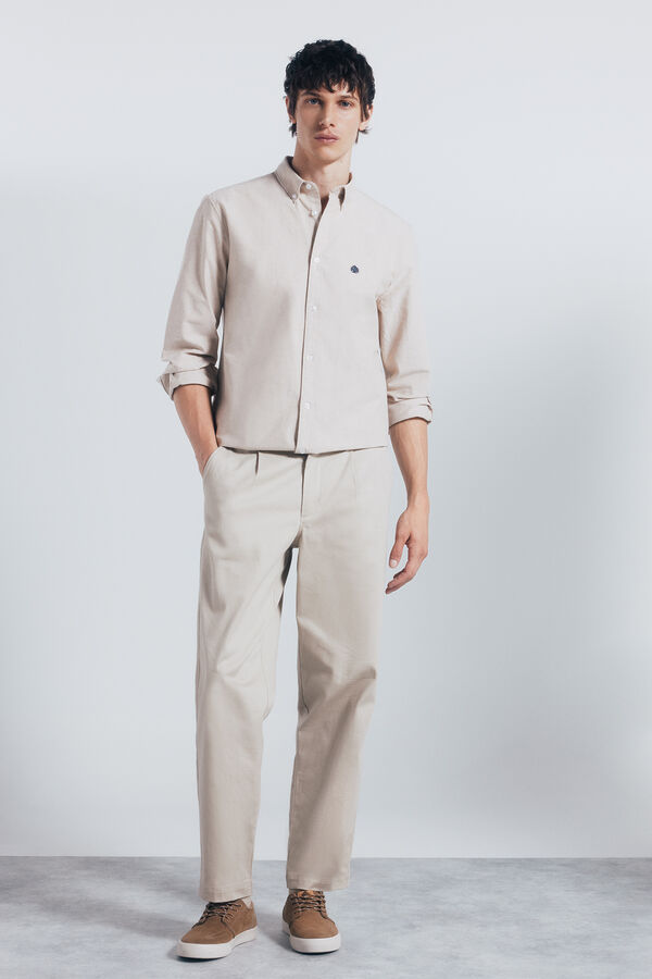 Springfield Camisa oxford beige