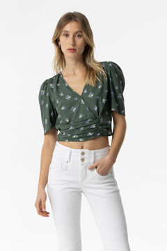Springfield Cropped Floral Print Top dark green