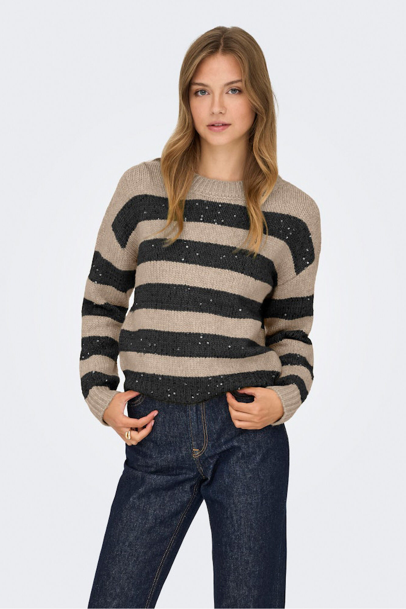 Only Pullover mit Streifen und Pailletten