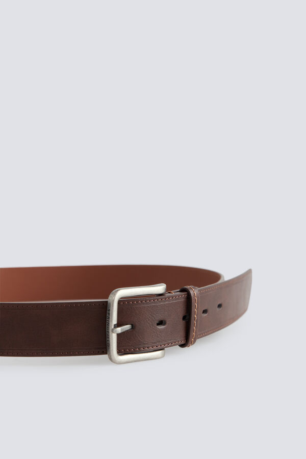Springfield Faux leather topstitched belt brown