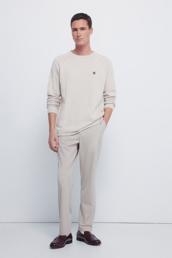 Springfield Jednobojan džemper sa kragna kragnom Bež