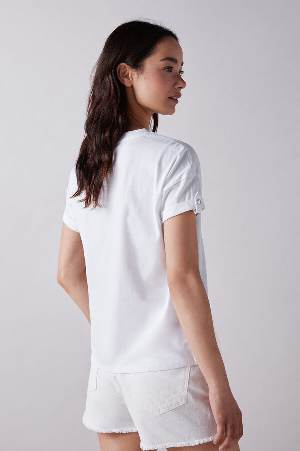 Springfield T-shirt Graphique Manches Revers Bouton blanc