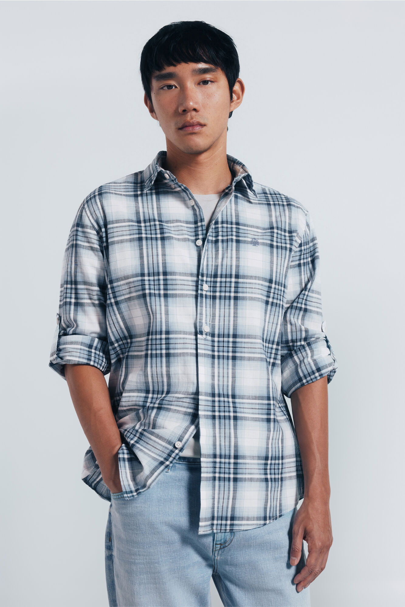 Springfield Slub cotton plaid shirt