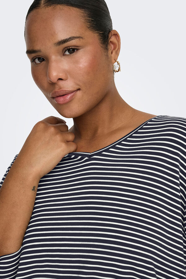 Only Carmakoma Camiseta de rayas talla grande azul