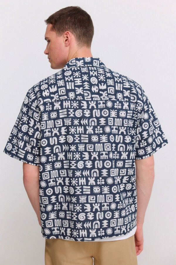 Springfield Chemise &agrave; manches courtes &agrave; revers bleu