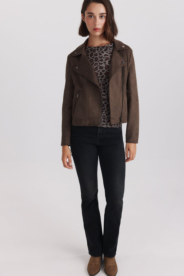 Springfield Faux suede biker jacket nude