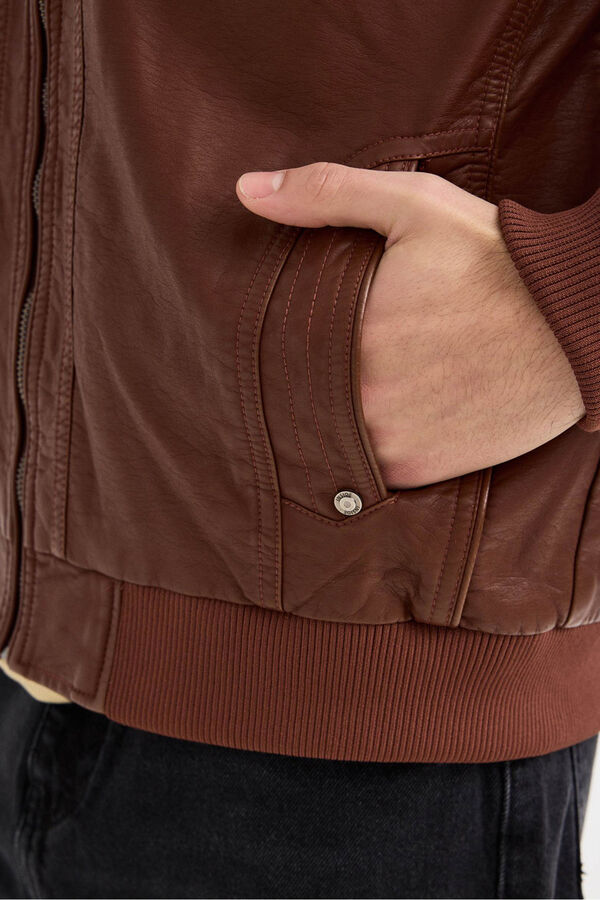 Inside Faux leather Jacket Braon