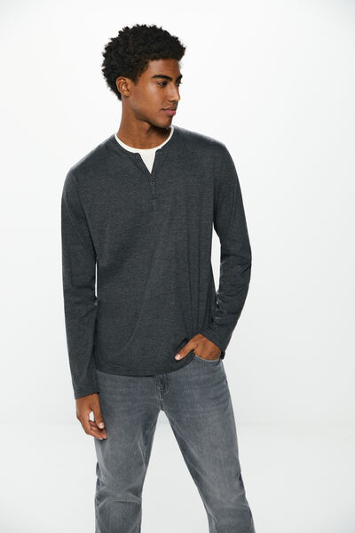 Springfield long sleeve striped Henley t-shirt black