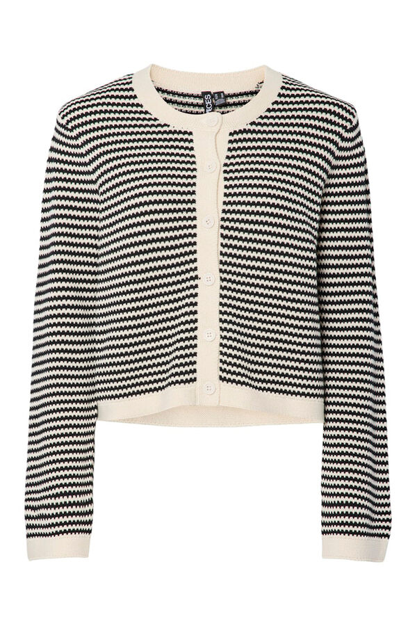 Pieces Contrast striped round neck cardigan grey