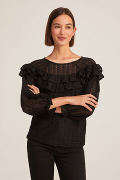 Springfield Crochet blouse with ruffles black
