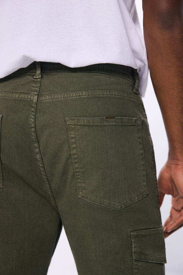 Springfield Slim fit washed cargo pants tamnokaki