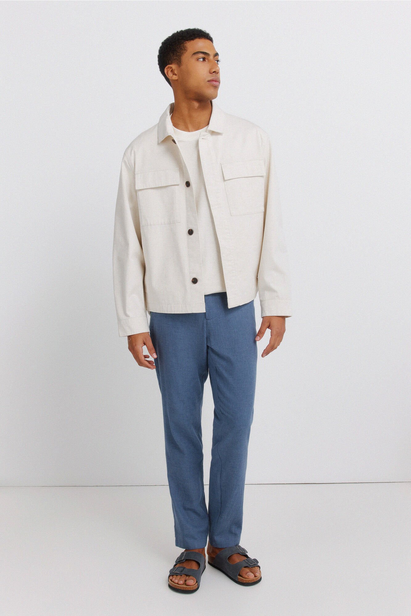 Springfield Structured linen comfort slim fit trousers