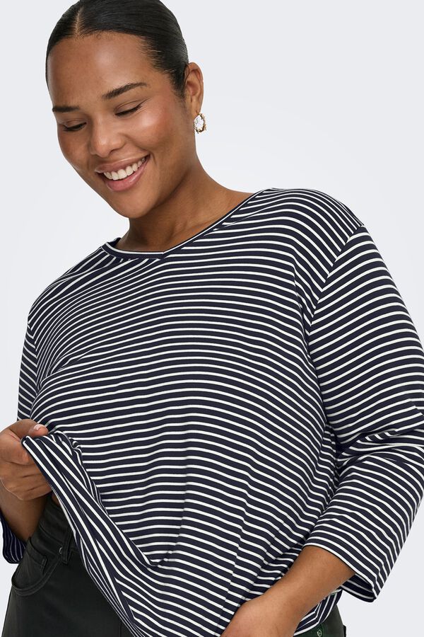 Only Carmakoma Camiseta de rayas talla grande azul
