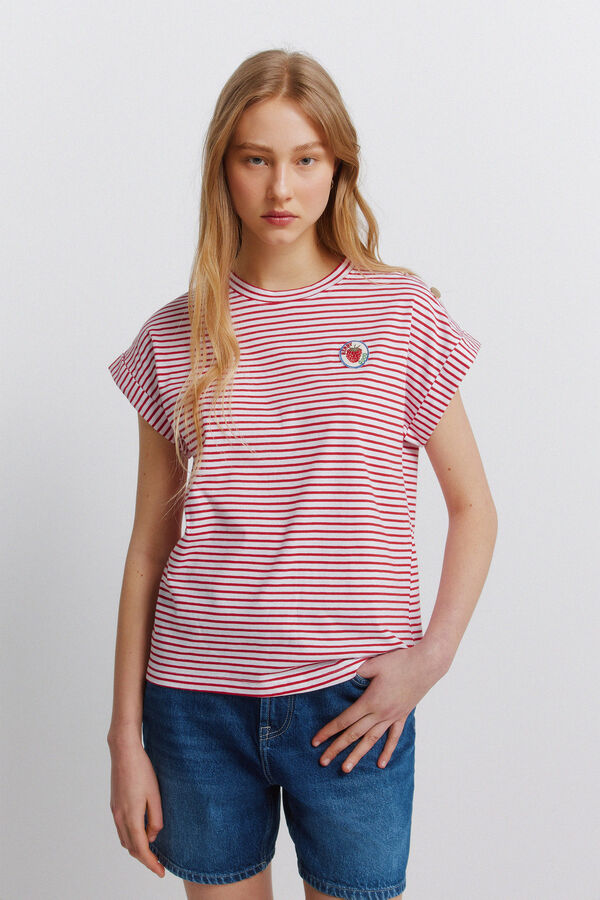 Springfield Striped button T-shirt red