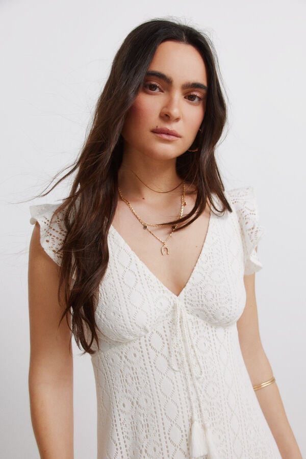 Springfield Robe midi &agrave; manches courtes &agrave; volants blanc