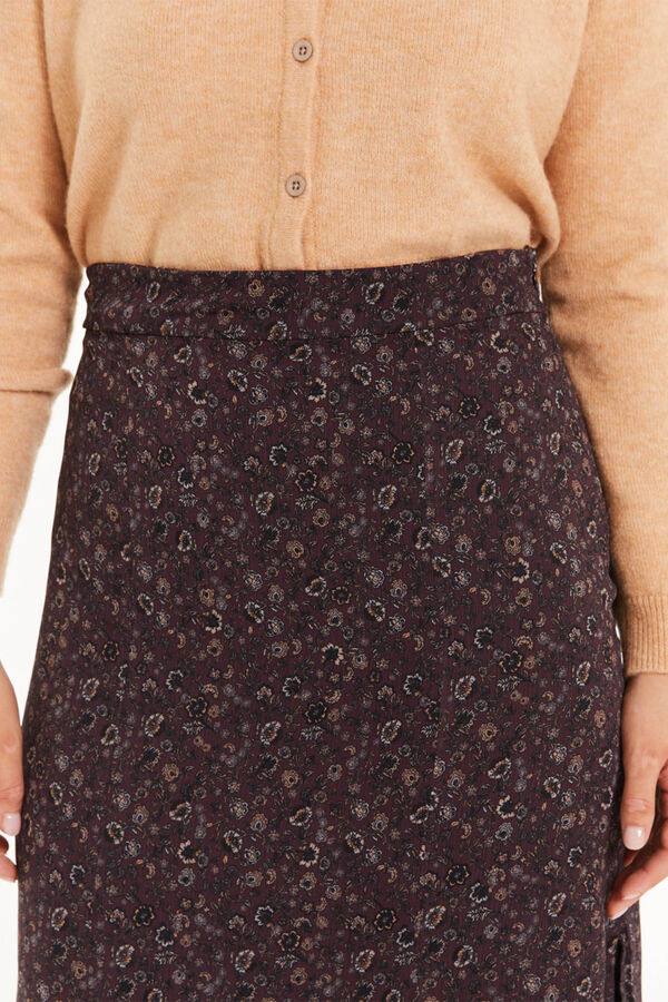 System Action Falda midi estampado floral peque&ntilde;o burdeos