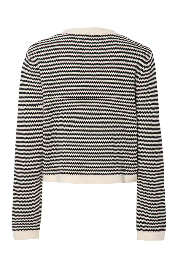 Pieces Contrast striped round neck cardigan grey