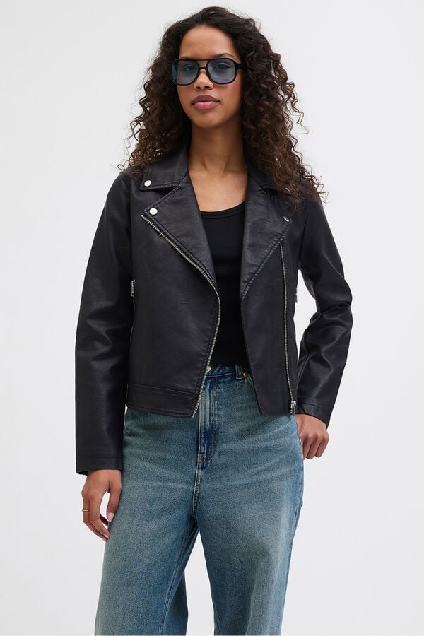 Jack & Jones Faux leather biker jacket black