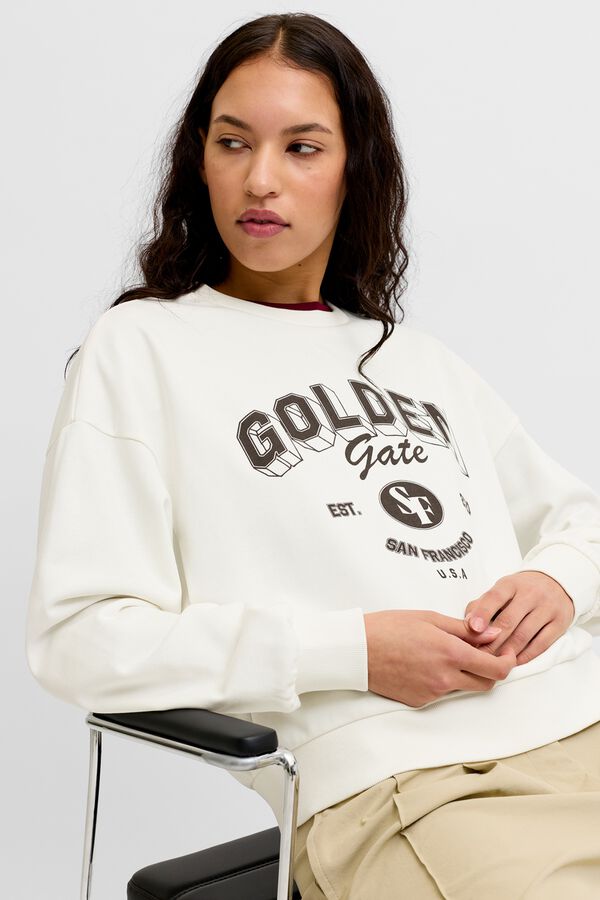 Jack & Jones Sudadera relaxed cuello redondo blanco