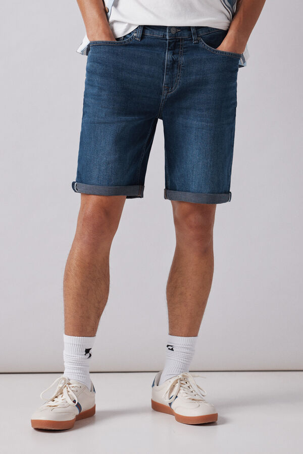 Springfield Slim fit dark blue denim Bermuda shorts mallow