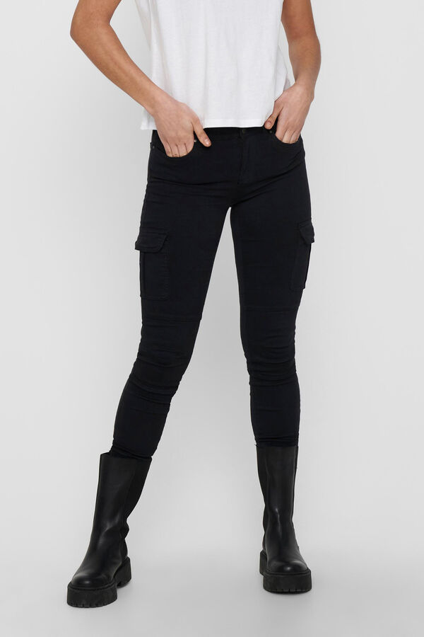 Springfield Calças de ganga skinny estilo cargo com bolsillos laterales preto