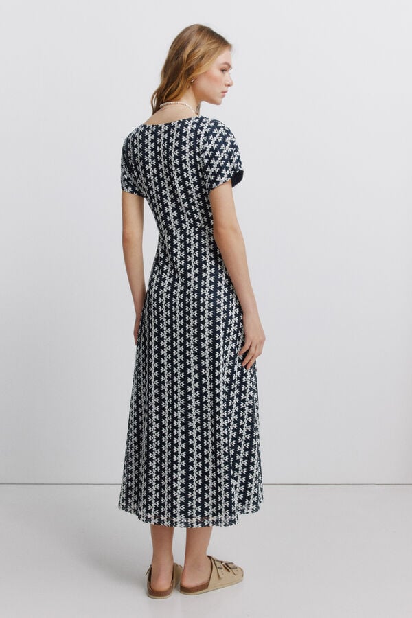 Springfield Embroidered midi dress blue